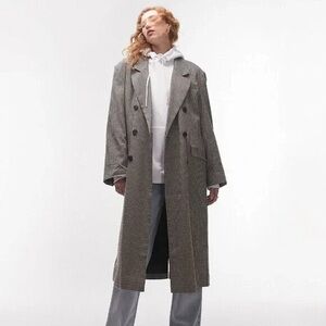 Topshop check oversized dad coat in neutral S